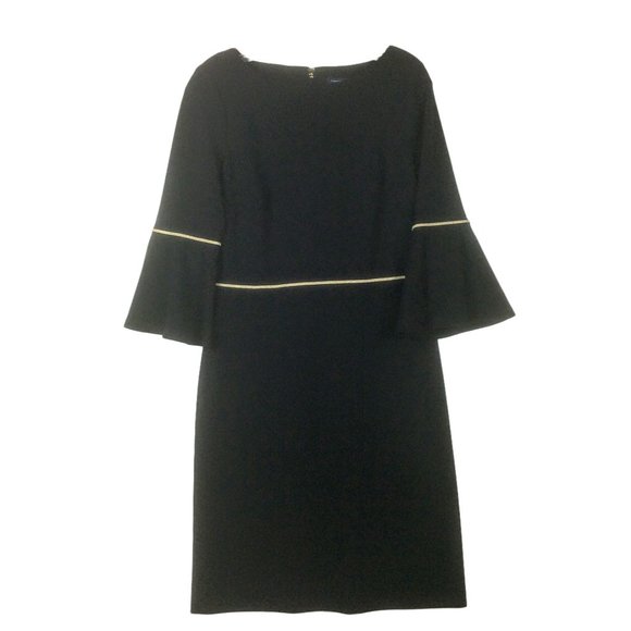 Tommy Hilfiger Dresses & Skirts - Tommy Hilfiger Solid Black Dress with Gold Trim and 3/4 Sleeves Size 6